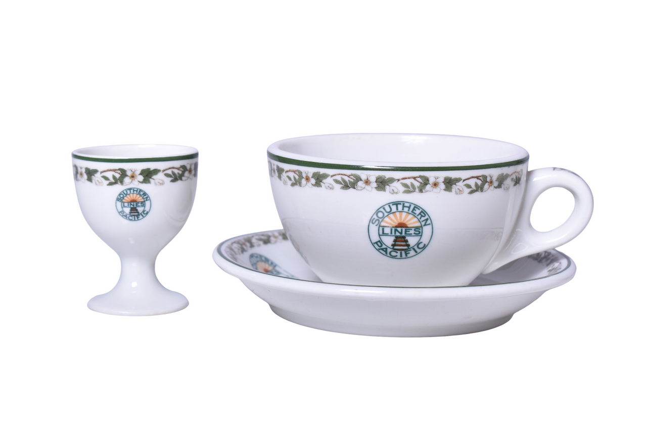 3453 - Southern Pacific Railroad China Sunset Egg Cup, Tea Cup, and Saucer thumbnail