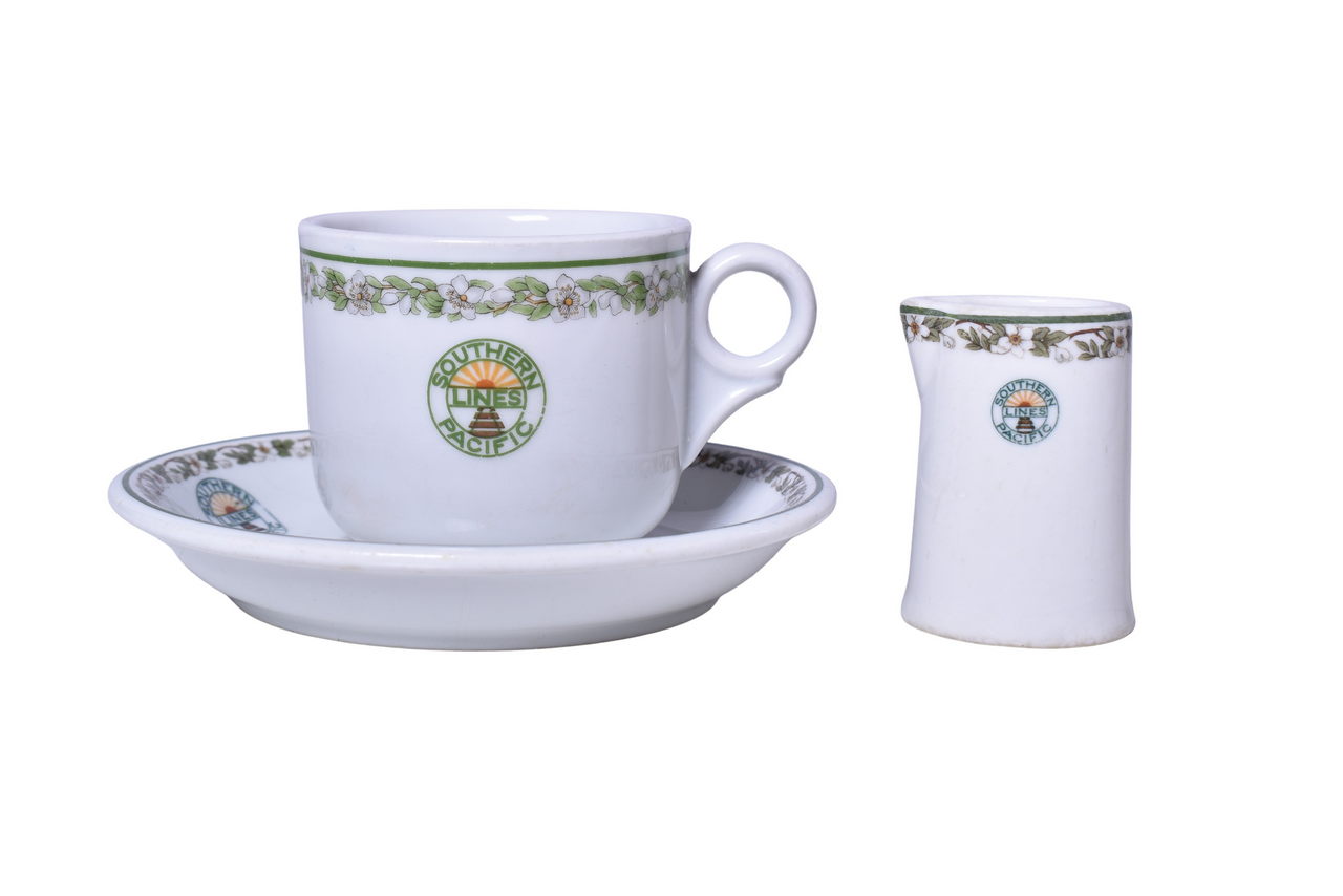 3459 - Southern Pacific Lines Railroad China Sunset Large Flowers Coffee Cup, Saucer, and Creamer thumbnail