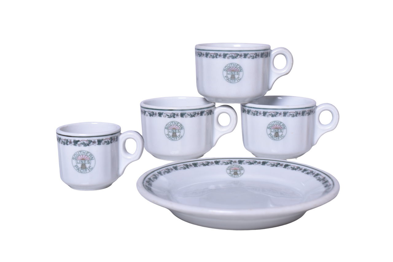 3461 - Group of Southern Pacific Railroad China 1923 Sunset Coffee Cups, Demitasse Cup, and Bread Plate thumbnail
