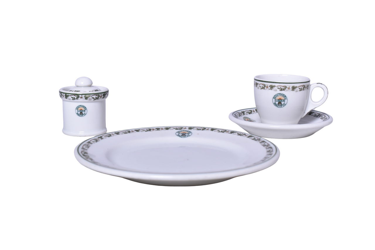 3463 - Group of Southern Pacific Railroad China Sunset Mustard Pot, Demitasse Set, and Bread Plate thumbnail
