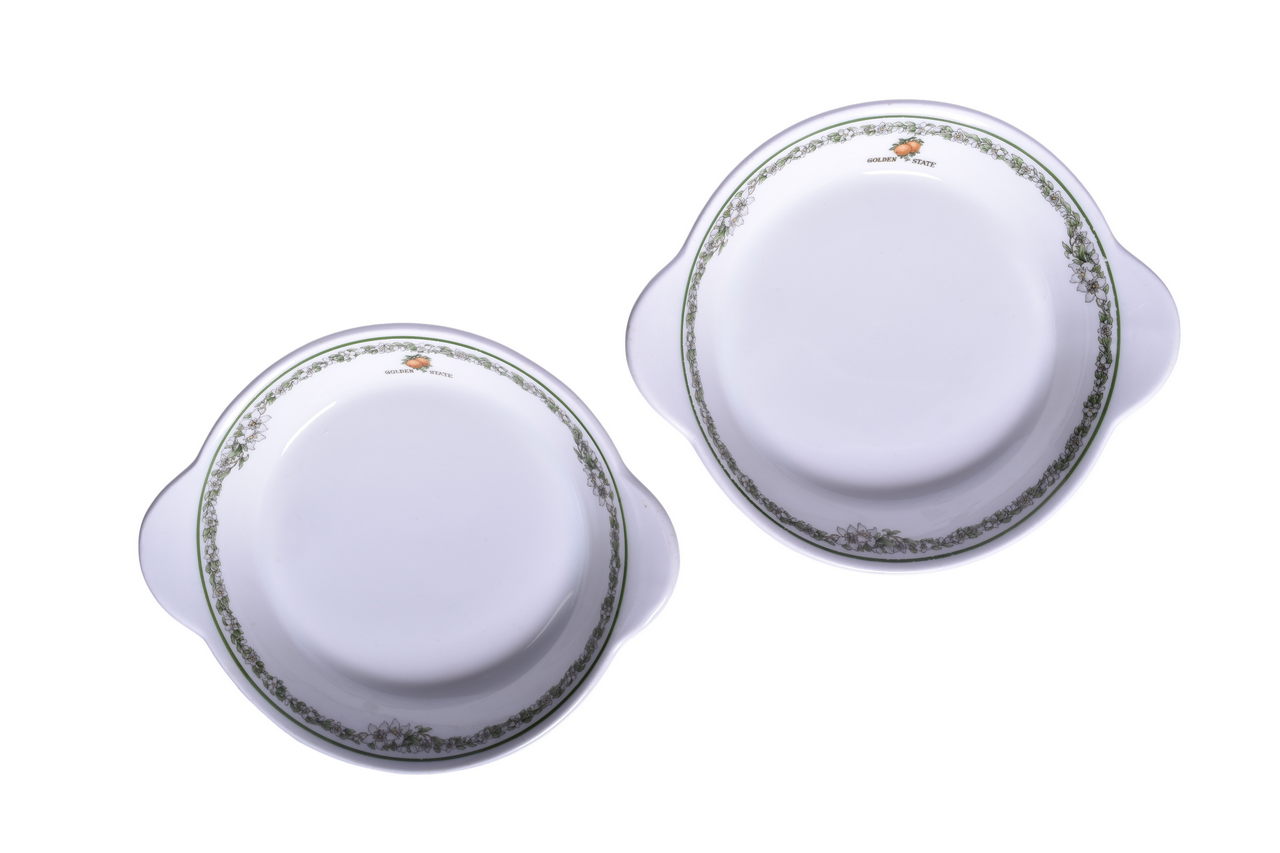 3485 - Pair of Southern Pacific Railroad China Golden State Casserole Dishes w/ Winged Handles thumbnail