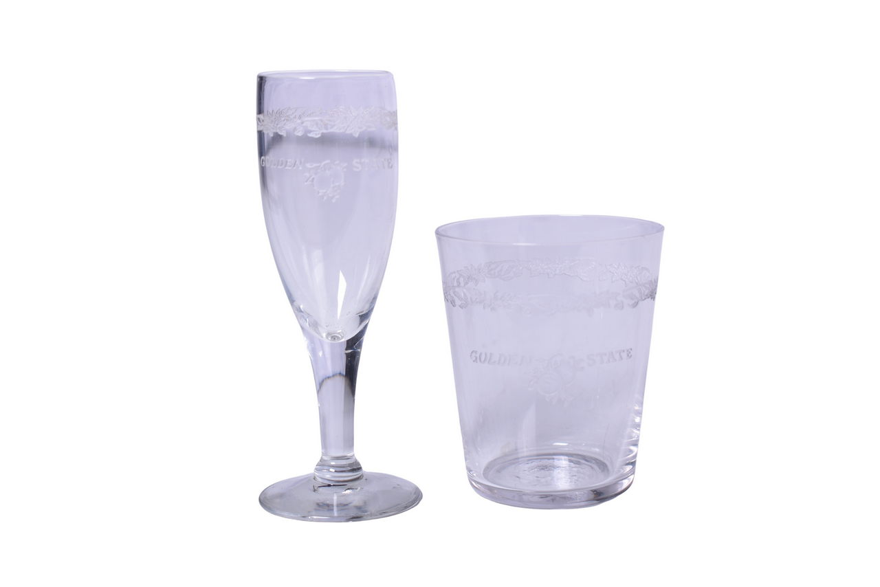 3495 - Pair of Rock Island Railroad Golden State Glassware - Stemmed Cordial and Drinking Glass thumbnail