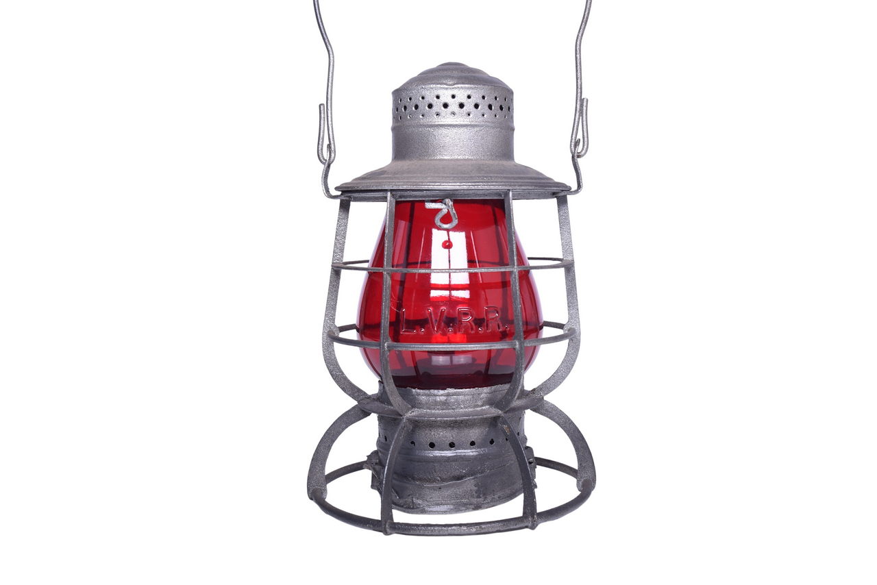3558 - Railroad Signal Lamp & Lantern Co. Lehigh Valley Railroad Lantern w/ Red Cast Globe thumbnail