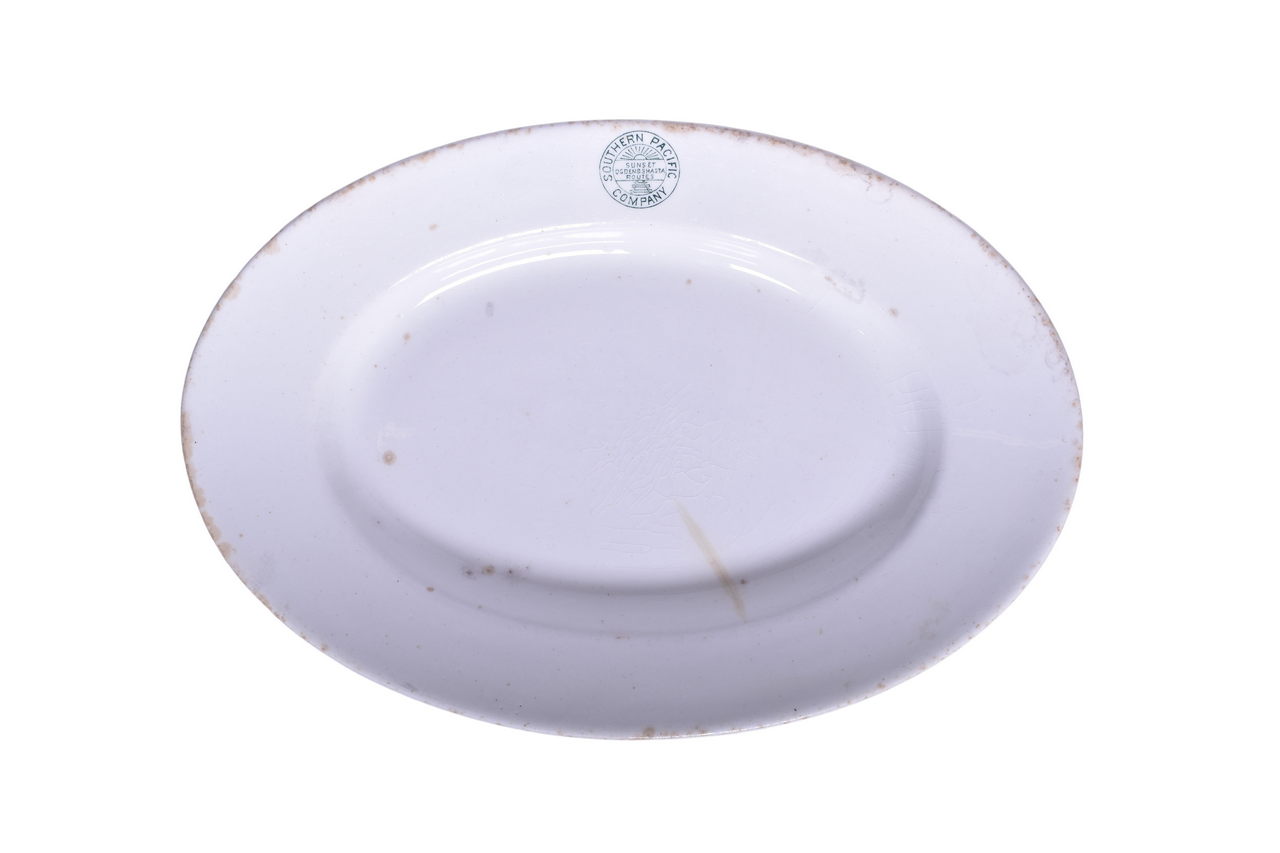 3523 - Southern Pacific Railroad China Stanford Green Oval Platter Plate thumbnail