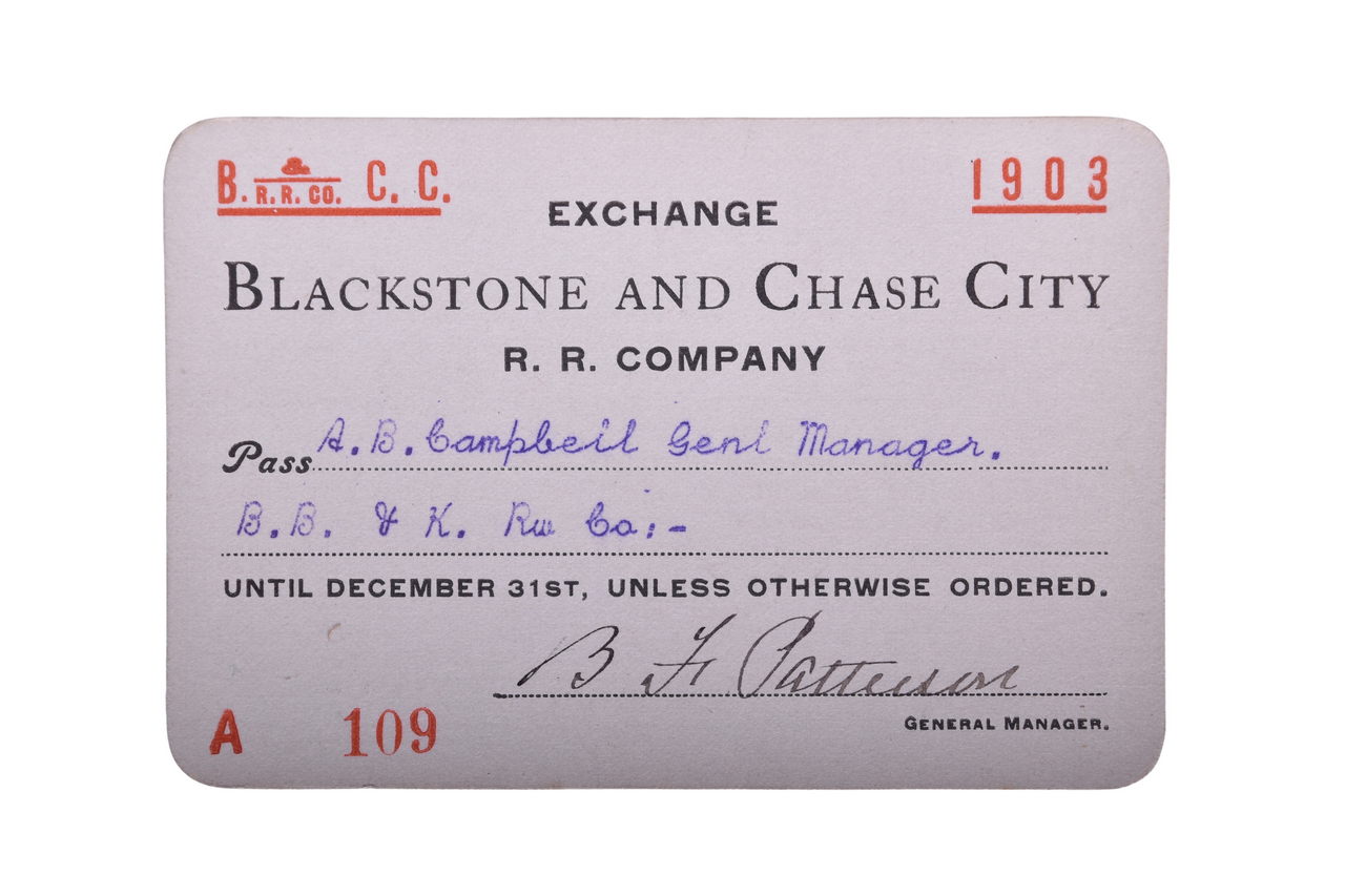 3530 - Blackstone and Chase City 1903 Annual Railroad Pass thumbnail