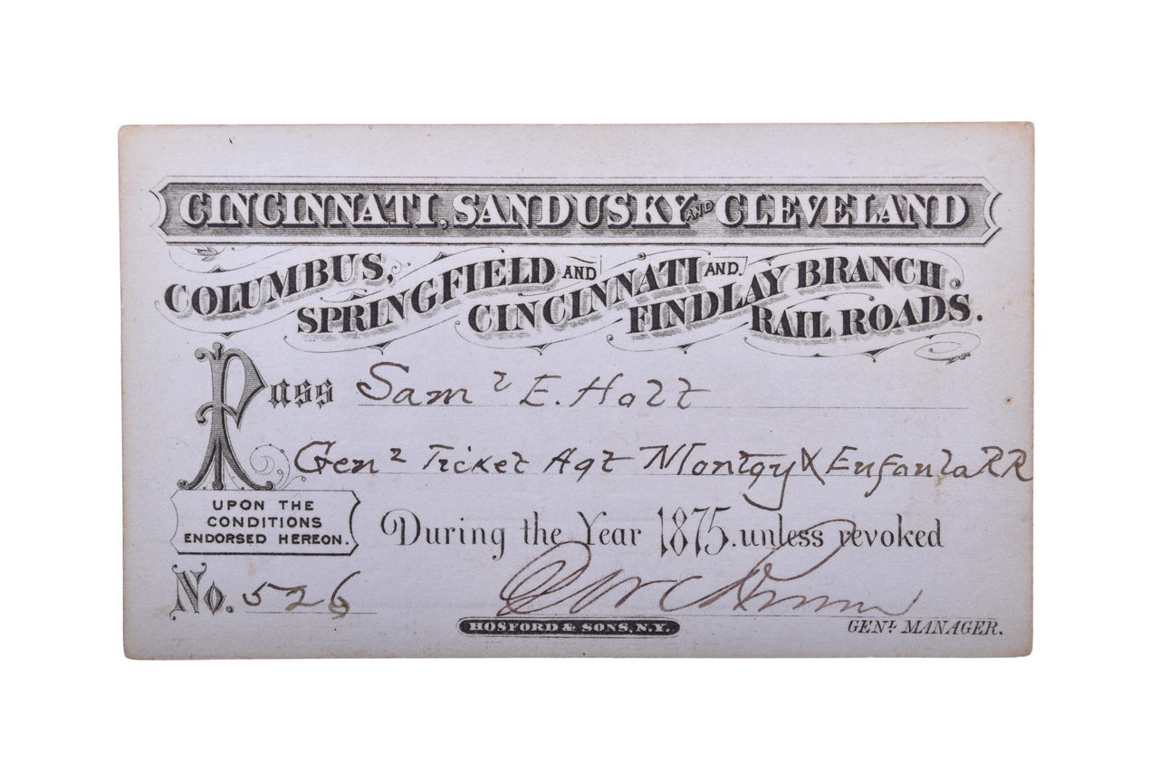 3532 - Cincinnati, Sandusky and Cleveland Railroad 1875 Annual Pass thumbnail