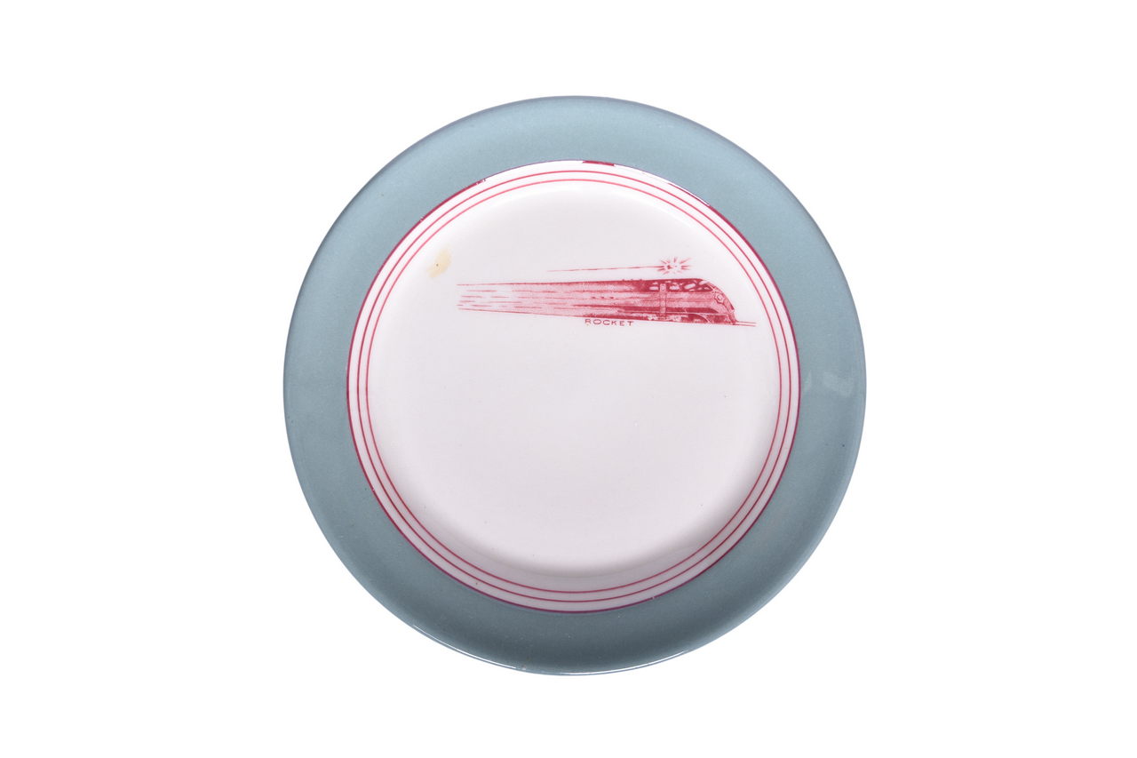 3541 - Chicago Rock Island Railroad Buffalo China Sage Green Rocket Bread Plate thumbnail
