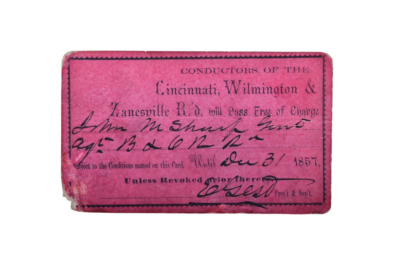 3544 - Cincinnati, Wilmington & Zanesville Railroad 1857 Annual Pass thumbnail