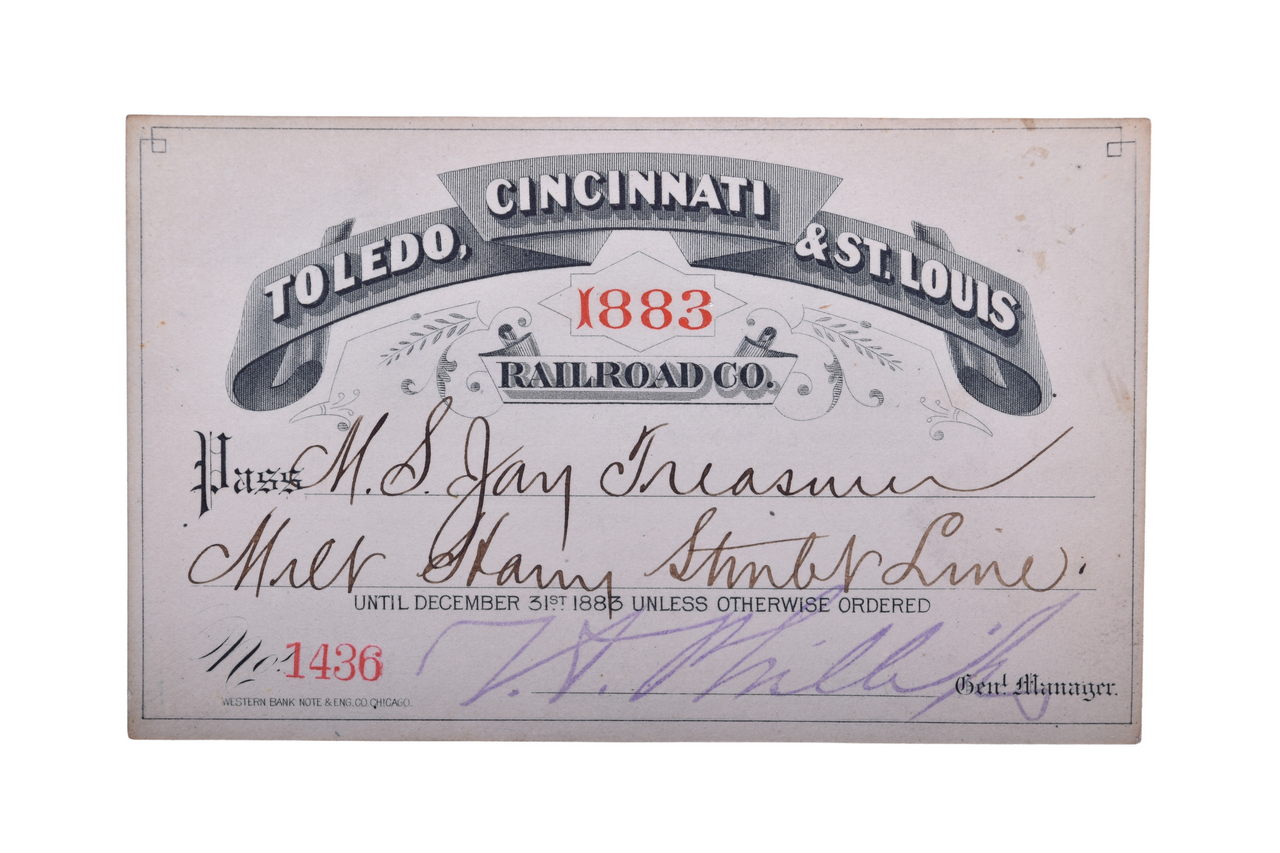 3554 - Toledo, Cincinnati and St. Louis Railroad 1883 Annual Pass thumbnail
