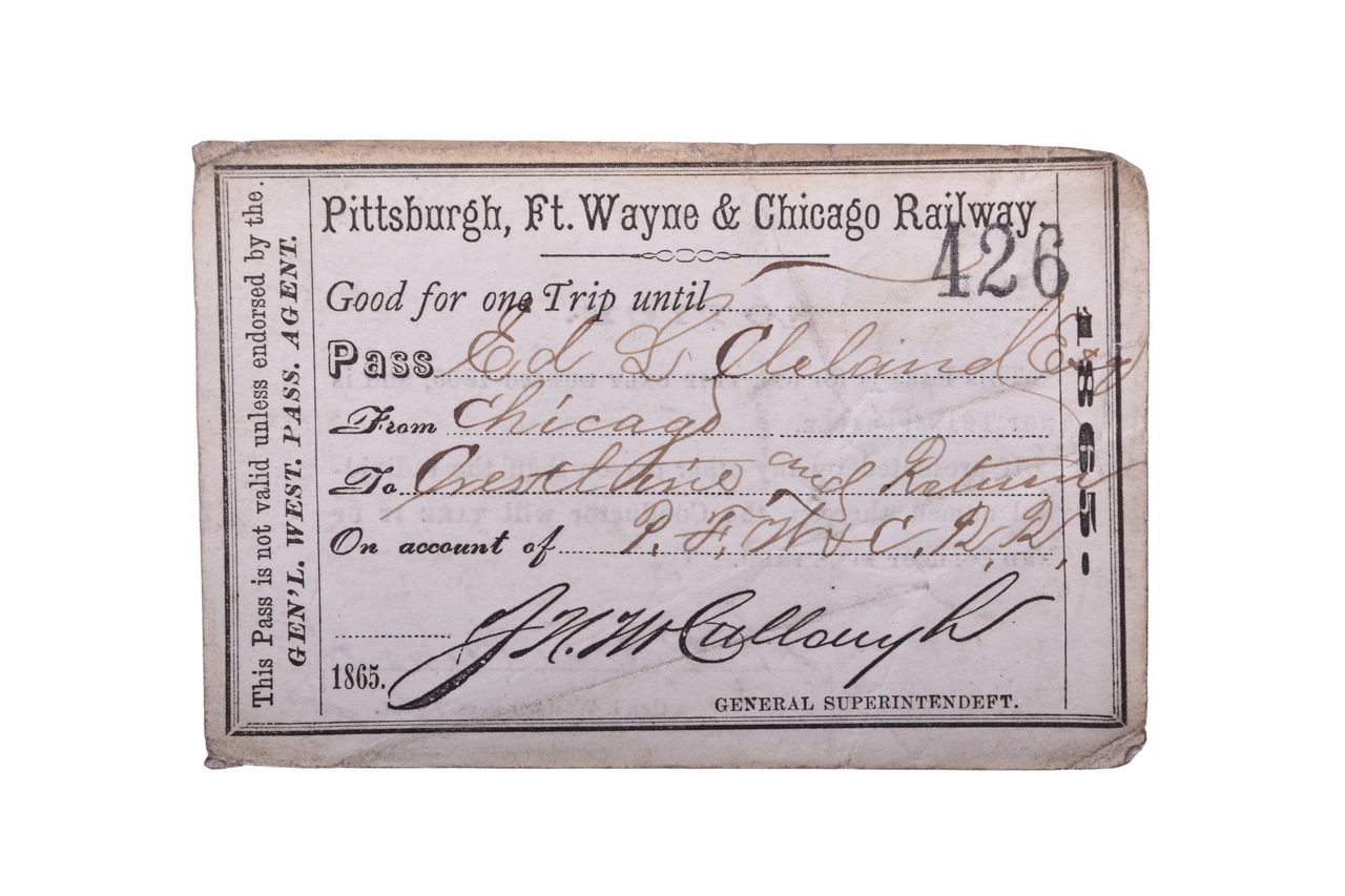 3556 - Pittsburgh, Ft. Wayne & Chicago Railway 1865 Railroad Pass thumbnail