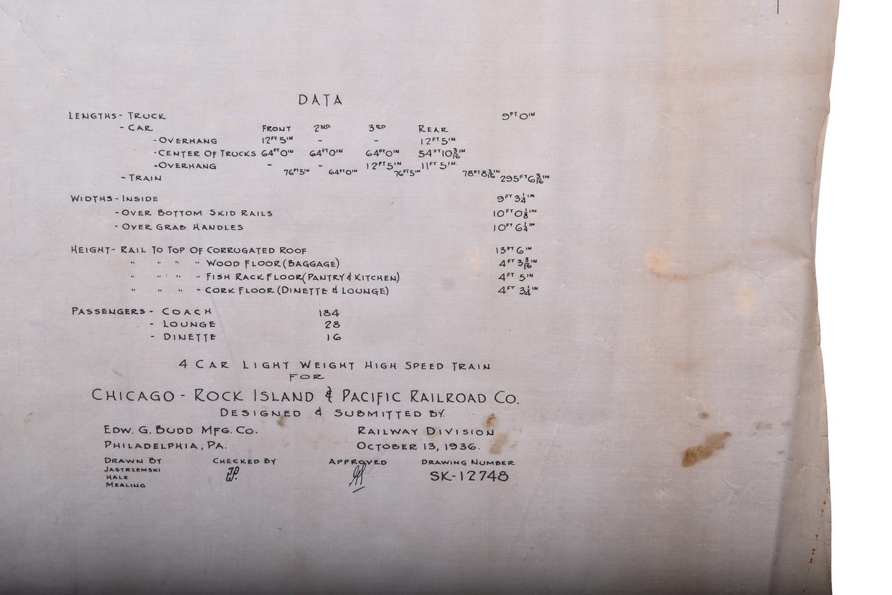 3562 - Original 1936 Budd Company Drawing for Chicago, Rock Island and Pacific Railroad - 4 Car Set thumbnail
