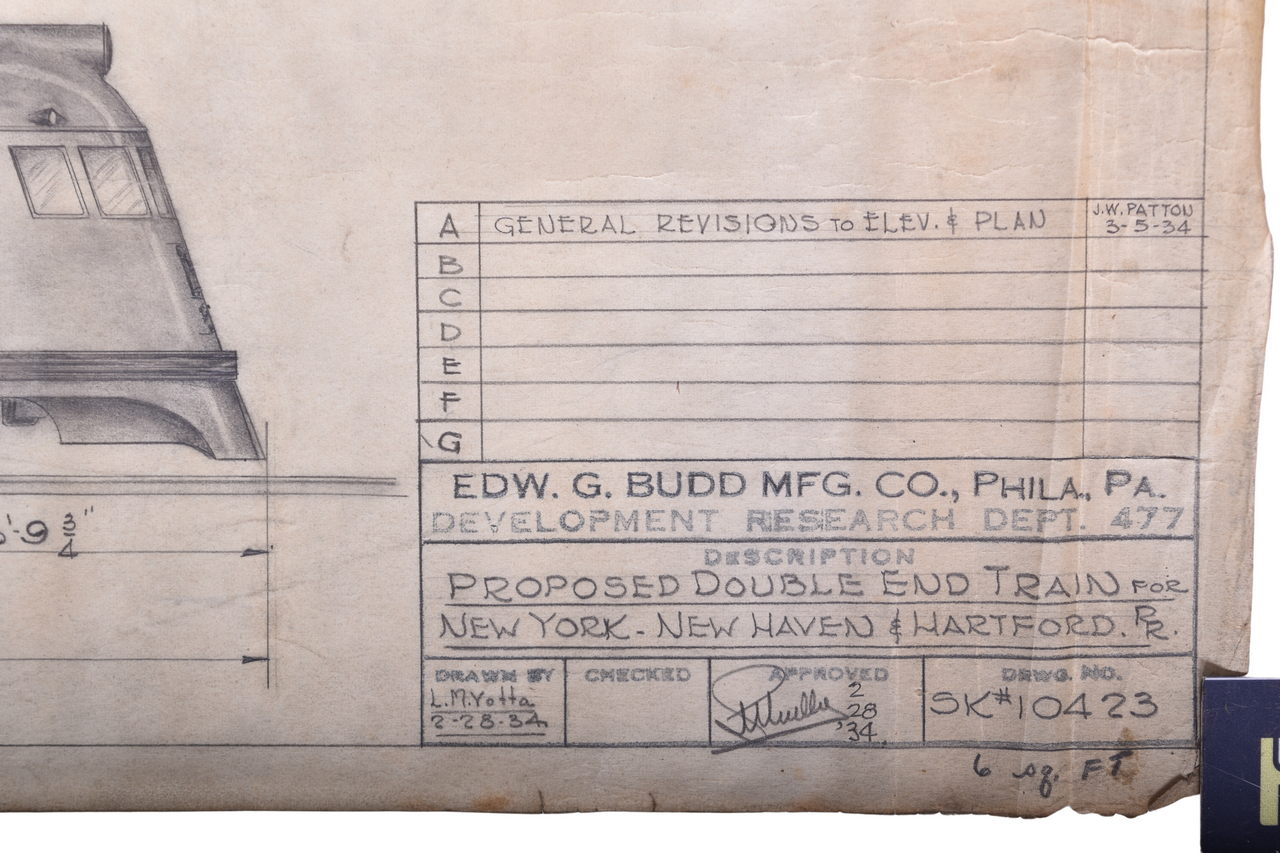 3564 - Original 1934 Budd Company Drawing for New York, New Haven & Hartford Railroad - First Zephyr? thumbnail