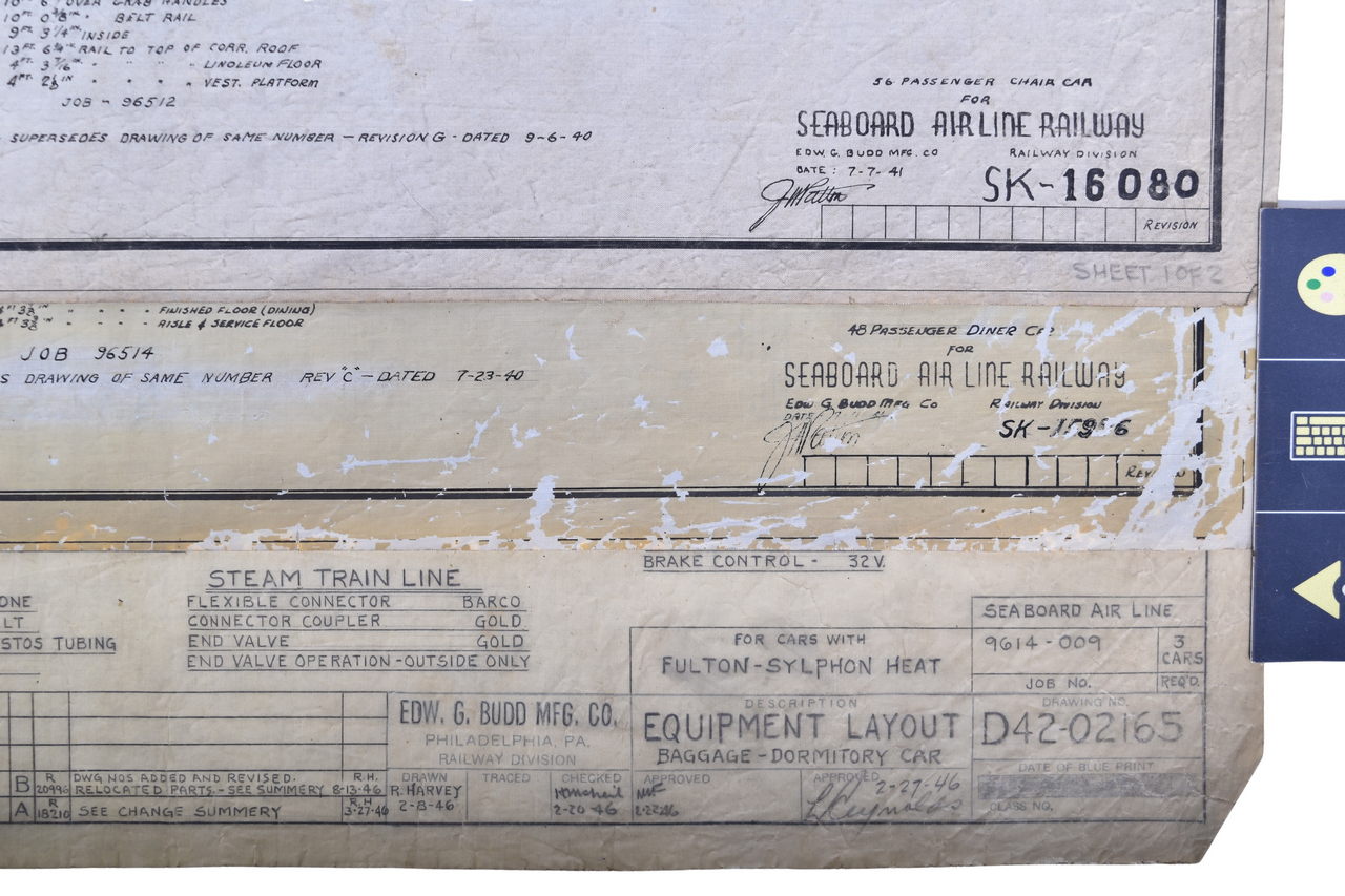 3568 - Three Original 1940s Budd Company Seaboard Air Line Railroad Passenger Car Drawings thumbnail