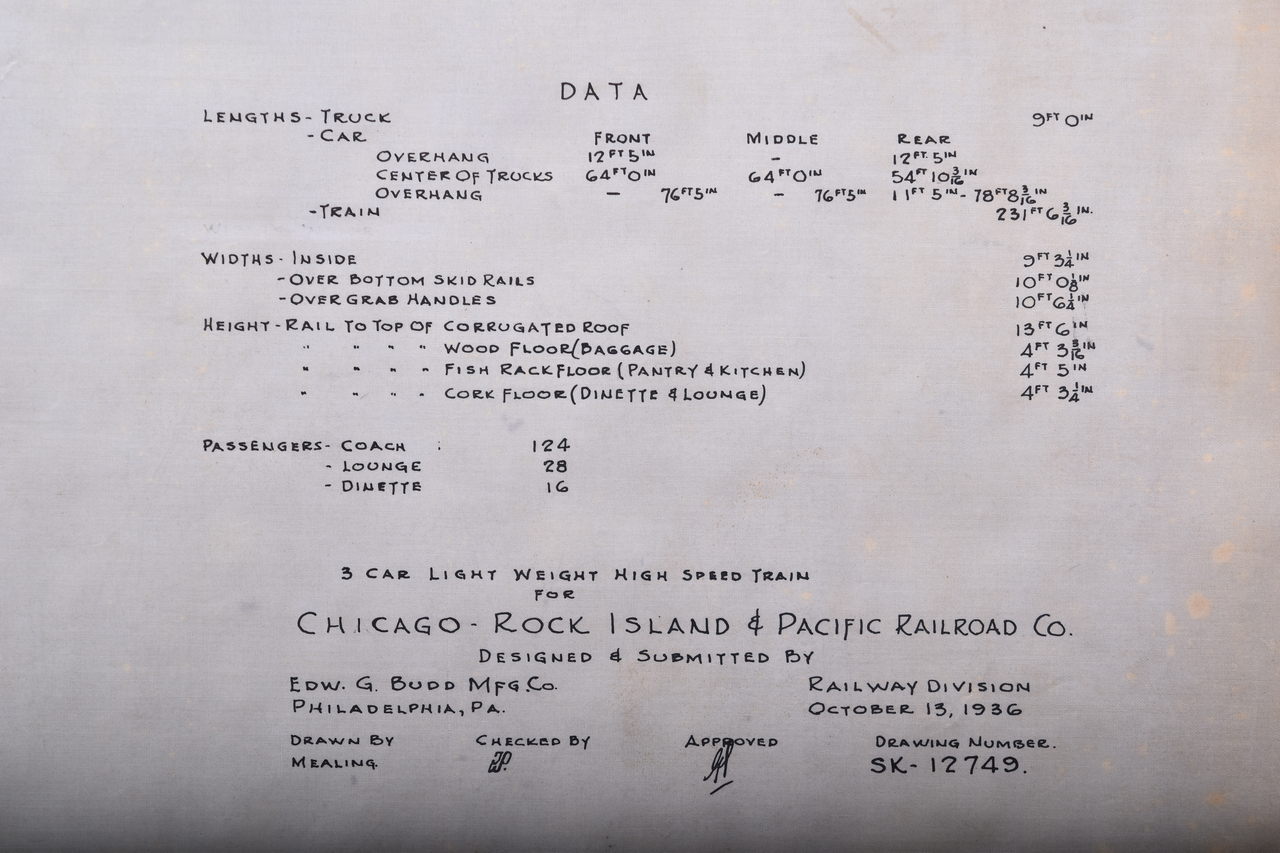 3576 - Original 1936 Budd Company Drawing for Chicago, Rock Island and Pacific Railroad - 3 Car Set thumbnail