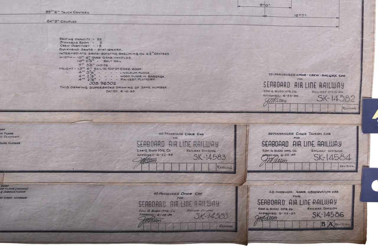 3580 - Five Original 1939 Budd Company Seaboard Air Line Railroad Passenger Car Drawings thumbnail