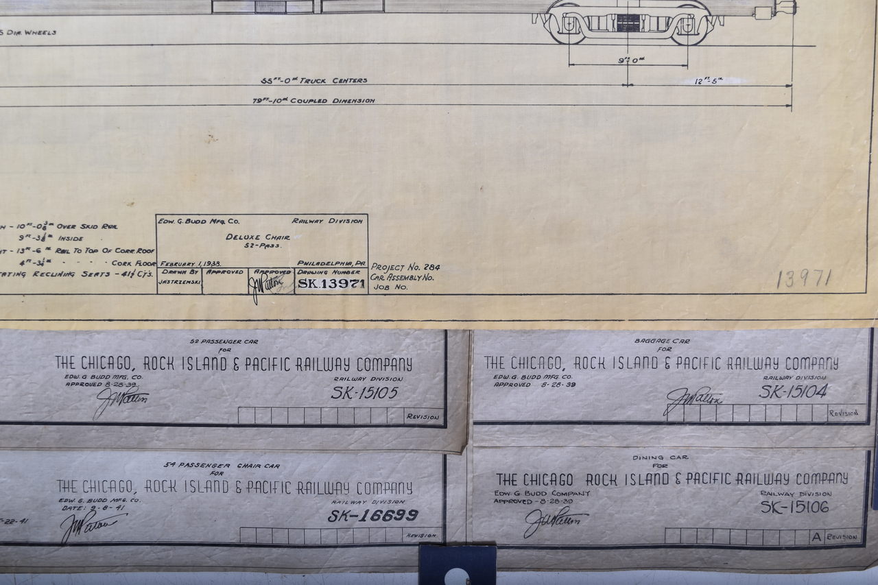 3582 - Five Original 1939 Budd Company Chicago, Rock Island & Pacific Railroad Passenger Car Drawings thumbnail