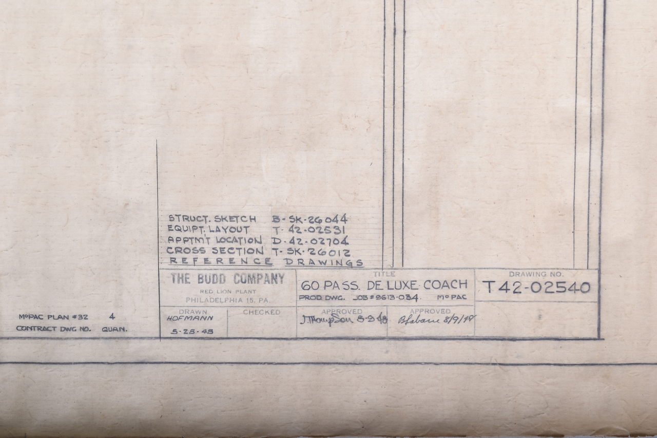 3584 - Original 1948 Budd Company Drawing for Missouri Pacific / MoPac Railroad - 