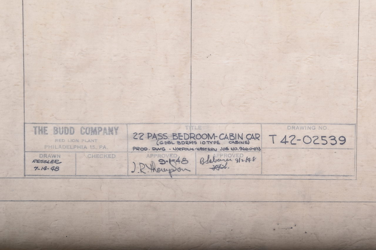 3588 - Original 1948 Budd Company Drawing for Norfolk and Western Railroad - Bedroom Cabin thumbnail
