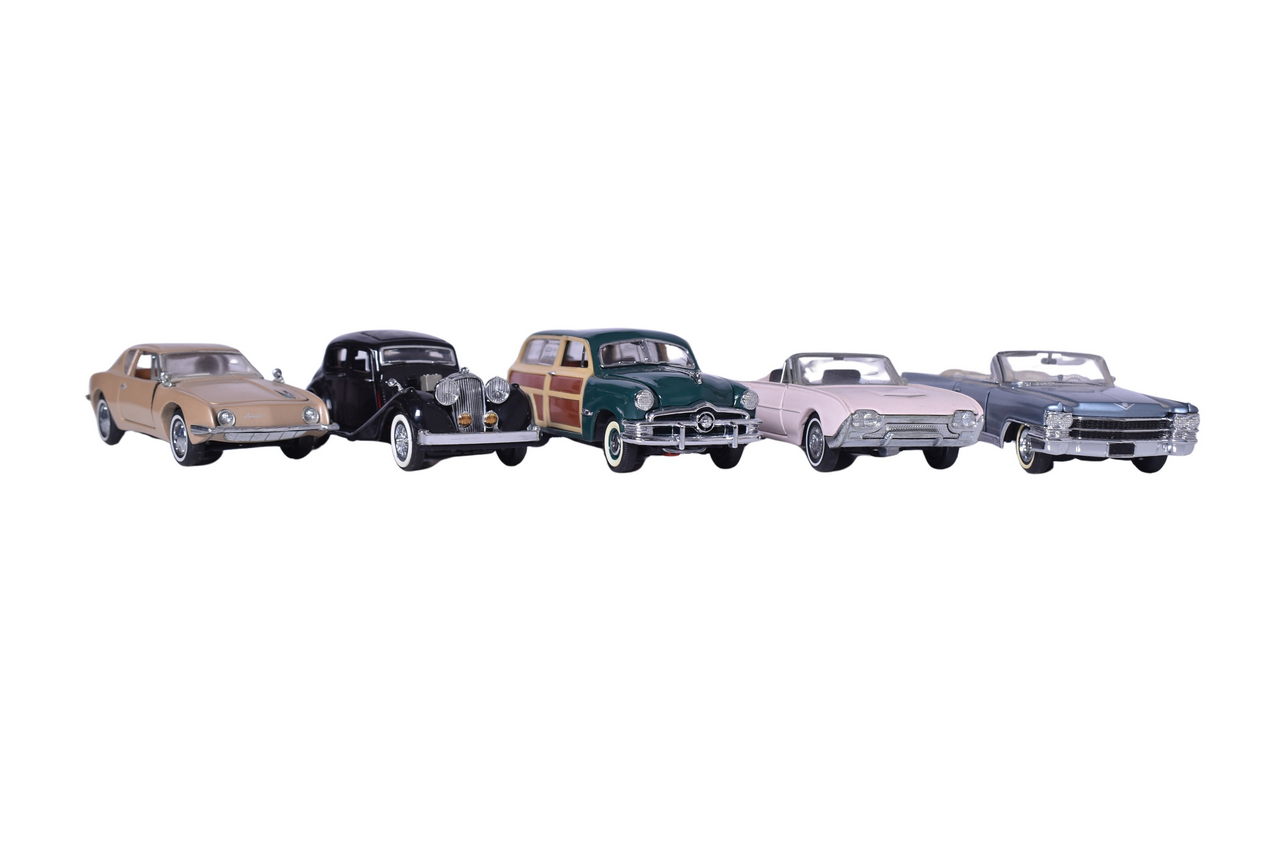 266 - Five Franklin Mint Models - 1962 Ford Thunderbird, Studebaker, Cadillac, Jaguar thumbnail
