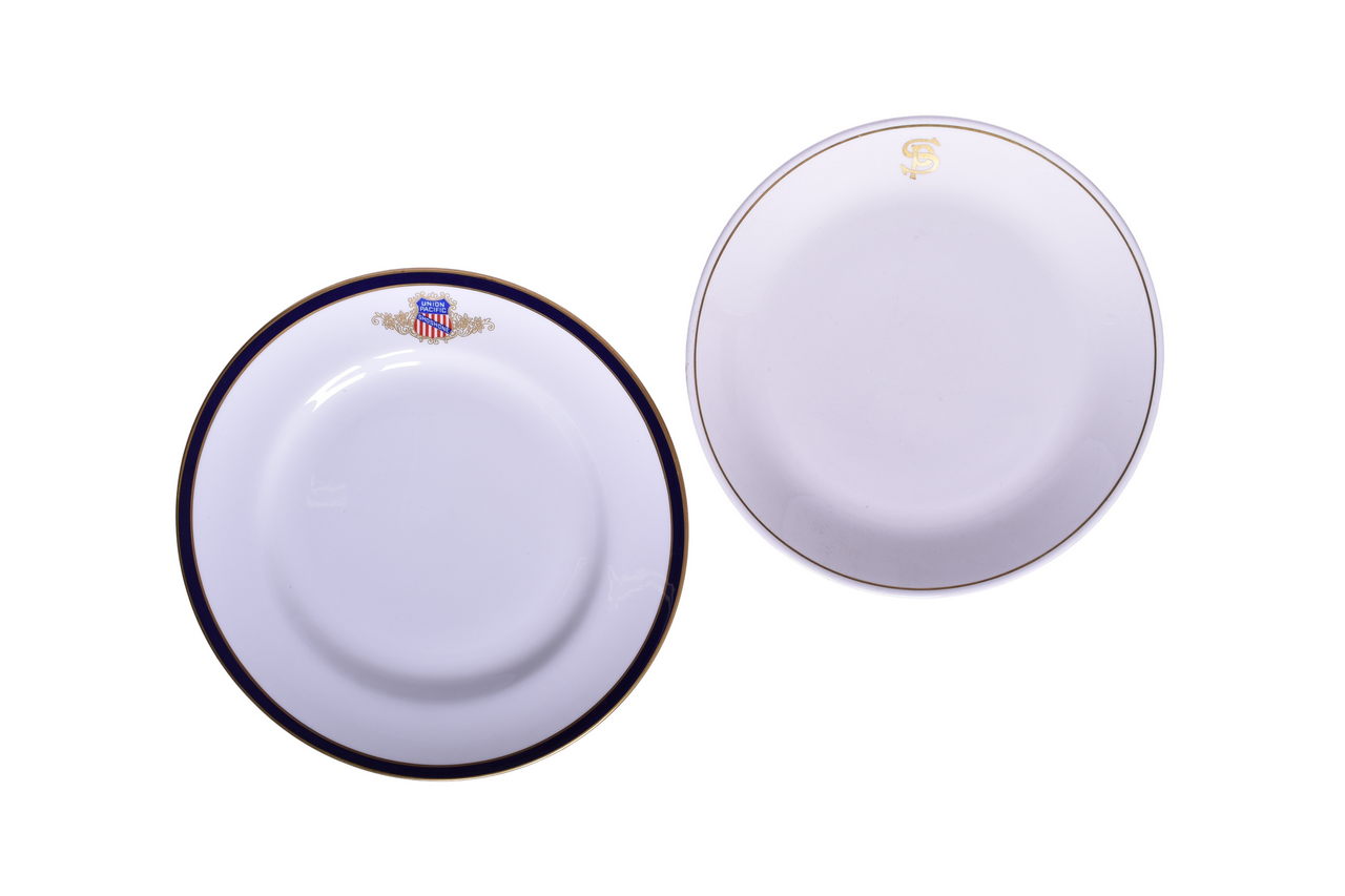 3581 - Pair of Railroad China Business Car Plates - Union Pacific Shoshone and Southern Pacific thumbnail