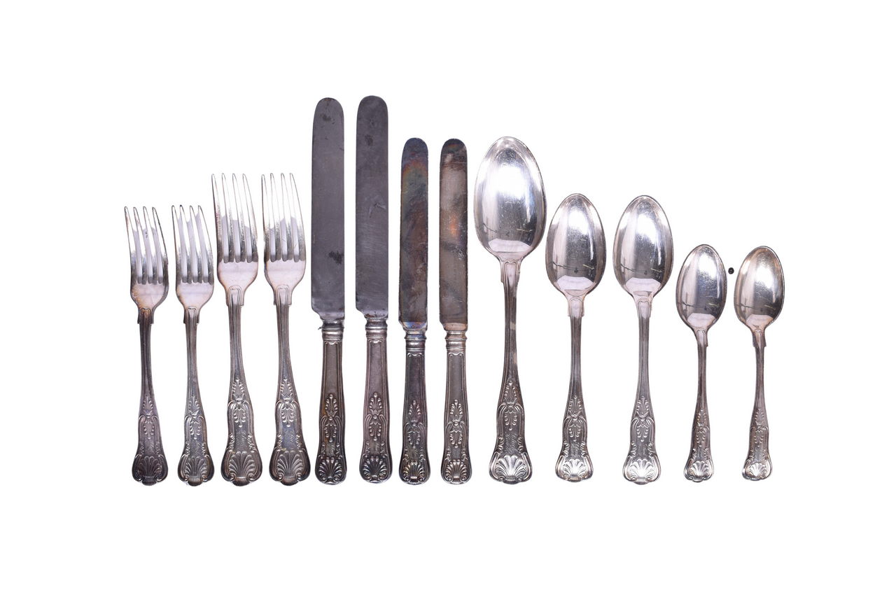 3278 - Group of Chicago Burlington and Quincy Railroad Black Hawk Silver Flatware - Serving Spoon, Dinner Fork, Knives thumbnail