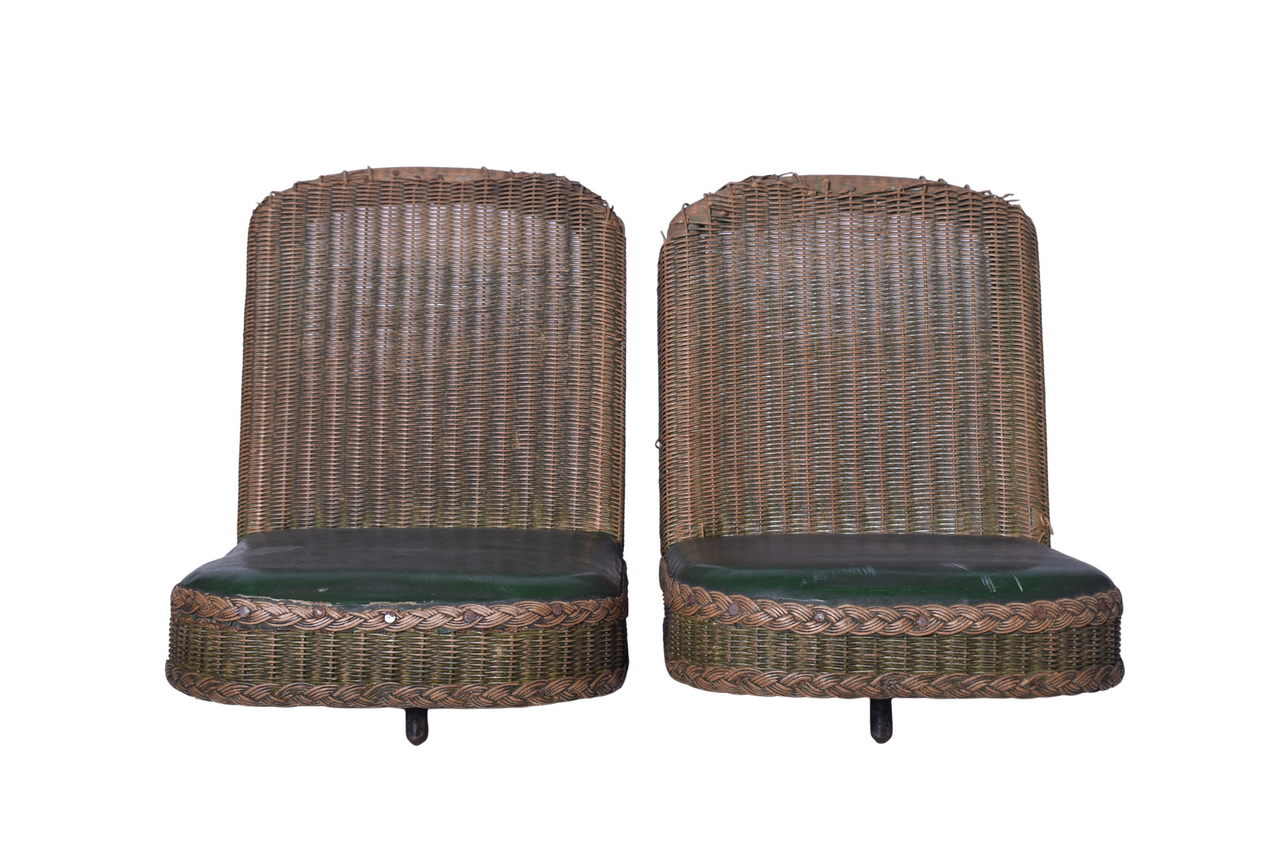 3305 - Pair of Wicker Motorman Trolley Chairs or Swivel Seats thumbnail