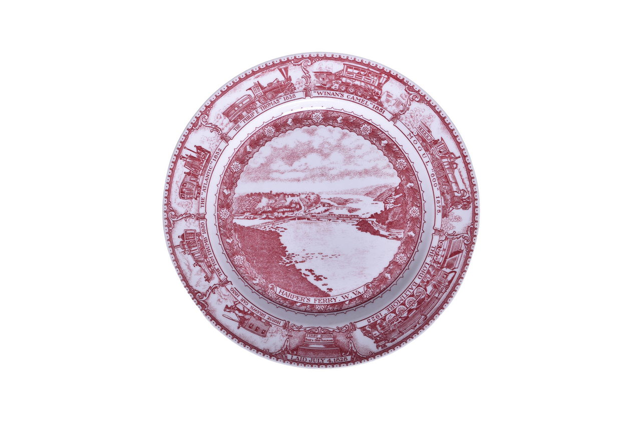 3605 - Baltimore and Ohio Railroad China Red Rose Pink Centenary Harper's Ferry Plate thumbnail