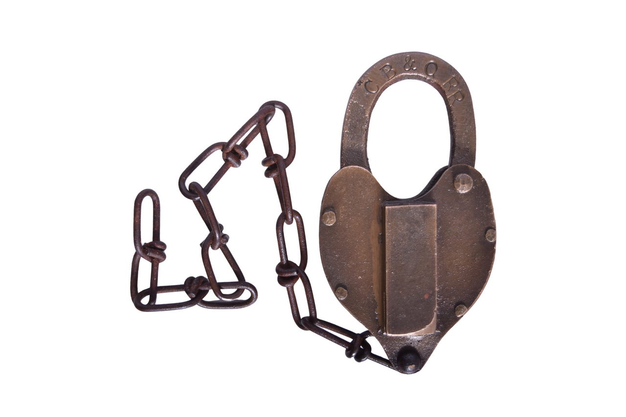 3645 - Chicago Burlington and Quincy Railroad Brass Heart Shaped Lock w/ Tall Shackle thumbnail
