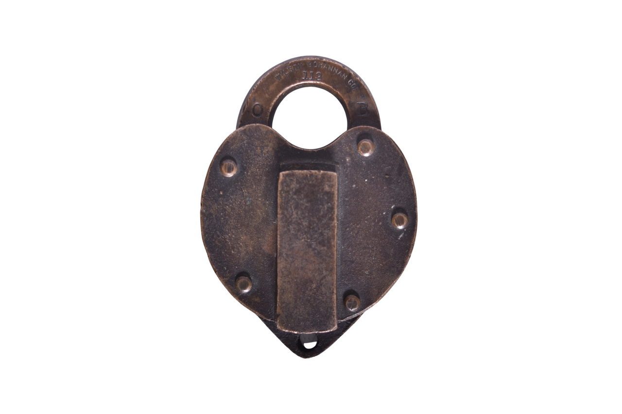 3649 - Wilson Bohannan Burlington Route Brass Heart Shaped Lock thumbnail
