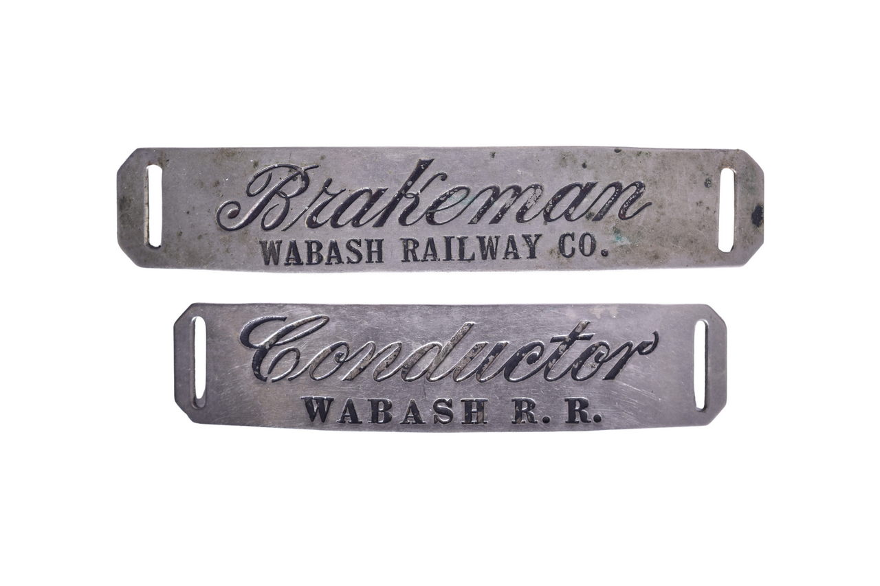 3669 - Wabash Railroad Conductor and Brakeman Nickel Cap Badges thumbnail