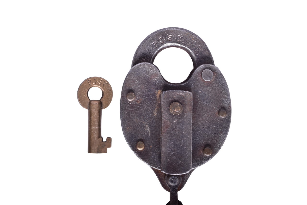 3675 - Pittsburg Joint Stock Yard Iron Lock w/ Brass Key thumbnail