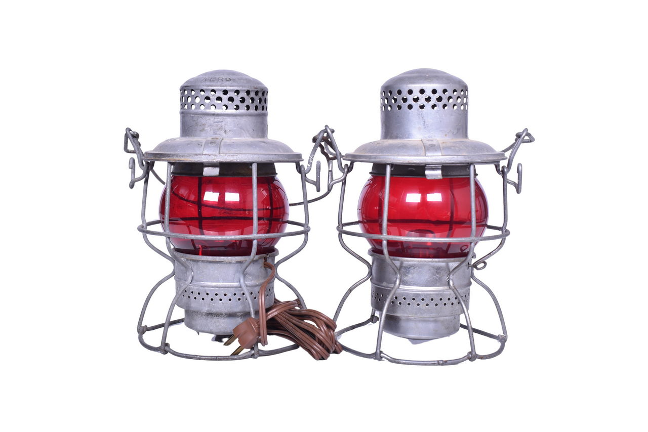 3321 - Pair of Adlake Kero Railroad Lanterns - Indiana Harber Belt and Chicago, Milwaukee, St. Paul & Pacific thumbnail