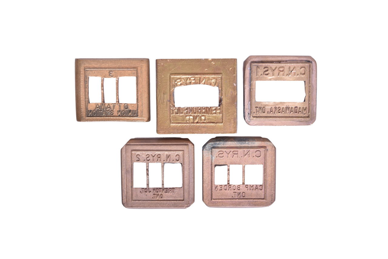 3347 - Five Canadian National Railway Ontario Brass Ticket Dater Dies thumbnail