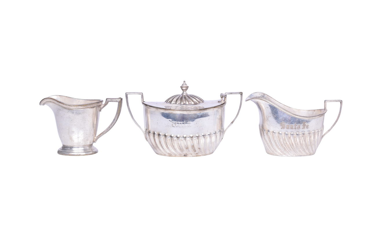 3699 - Three Pieces of Santa Fe Railroad and Fred Harvey Silver - Sugar Bowl and Creamers thumbnail